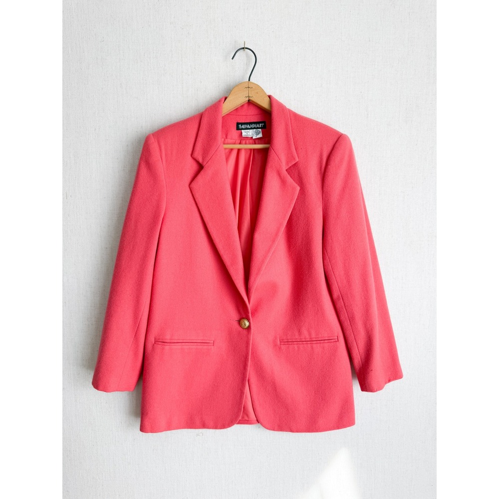 Savannah Vintage 100% Pure Wool Coral Pink Single Button Blazer‎ Womens Size 6